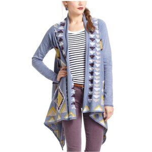 Anthropologie Fiets Voor 2 Sweater Size Small Open Wrap Cardigan Aztec Tile Blue